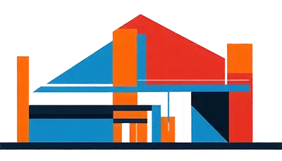 Minimalistic, iconic, Bauhaus geometric abstraction; used as an icon on the mini nav bar on the Product page template. It sort of looks like an actual manufacturing building that might print artwork. 